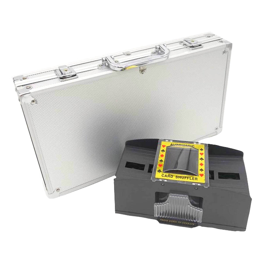 Ariko Deluxe-Pokerset – Mit Kartenmischer – Aluminiumkoffer – Profi-Pokerset mit 300 Chips und Pokerkarten – Pokerkoffer