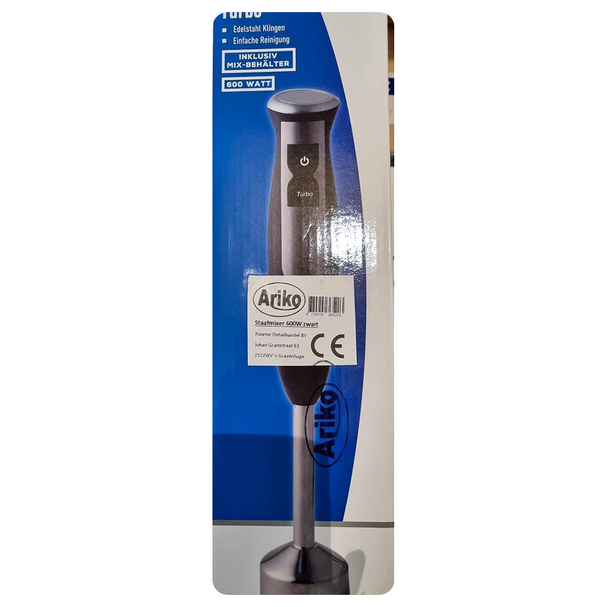 Ariko Turbo Staafmixer 600W - Zwart - Inclusief Meng en Meetreservoir - RVS Mes - 2 Snelheden - Eenvoudig te reinigen
