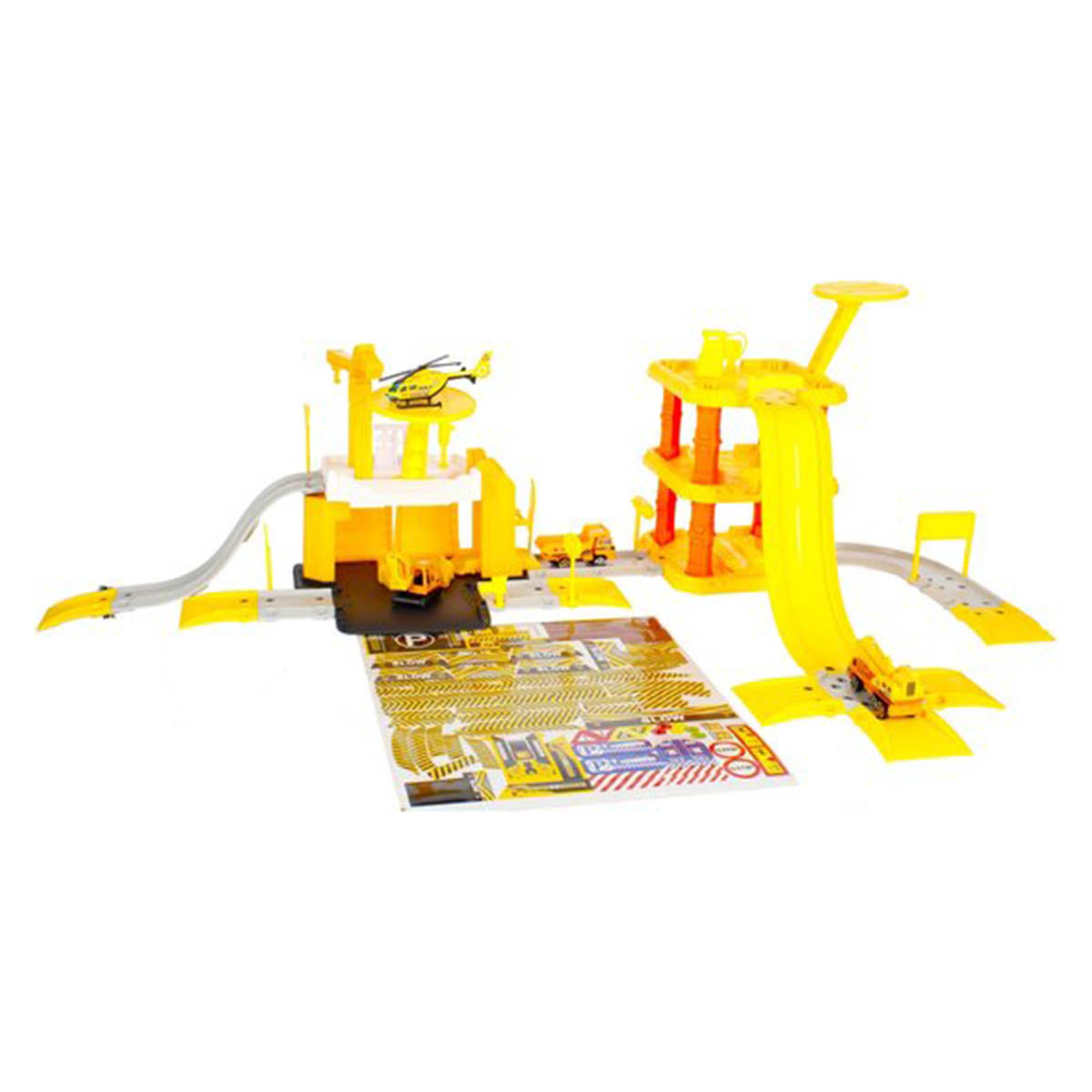<tc>Ariko</tc> Parking garage Construction vehicle - Construction site - With excavator, box truck, helicopter, crane and gas station - 1:64 -