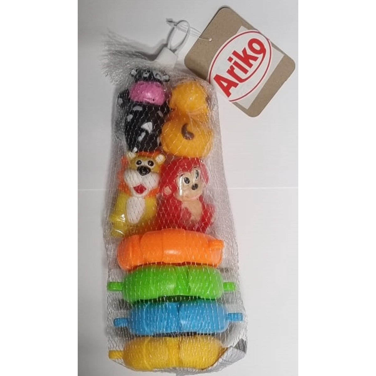 Ariko Jouets de bain, animaux en liberté dans une bouée de sauvetage - Canard en caoutchouc - lion - vache - singe - chien
