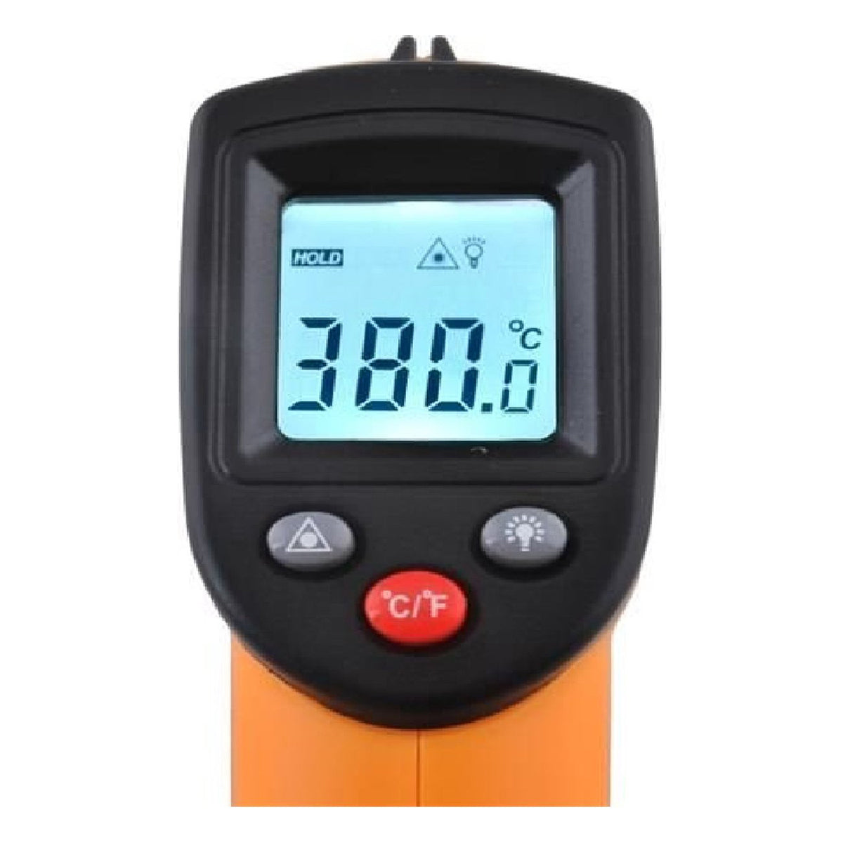 <tc>Ariko</tc>  Thermomètre laser infrarouge - Thermomètre de surface - Sans contact - Pointeur laser - Écran LCD Blacklight - Piles incluses - Orange - jusqu'à 380º