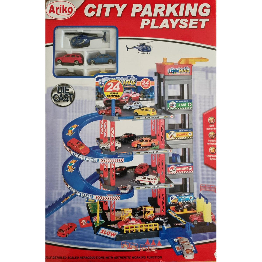 Ariko XXL Parkeergarage - Garage speelset - 4 auto's - helicopter - lift - wasstraat - helicopter platform - accessoires