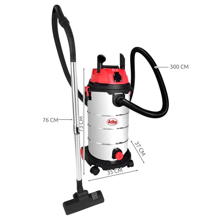 Ariko Professionele Industriële Nat en Droog Stofzuiger - Droogzuiger - Alleszuiger - Bouwstofzuiger - Werkplaatstofzuiger - Industriële stofzuiger - RVS - 1800 tot 2500 Watt - 40 Liter - Inclusief stopcontact met aan/uit functie - Blaasfunctie