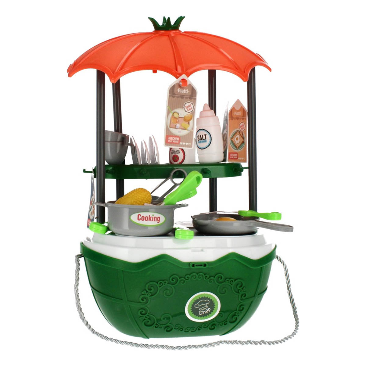 Ariko Speelgoed trolley Keuken 47 delig - Kookpannen, kruiden, servies, wasbak en nog veel meer - handige meeneem koffer met wieltjes