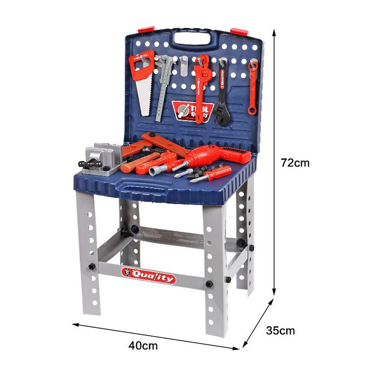 Ariko XL Werkbank voor kinderen – speelgoed – met werkende boormachine - in handige meeneem koffer - met accessoires - 67 delig - 70cm hoog - Inclusief 2 x Philips AA batterijen