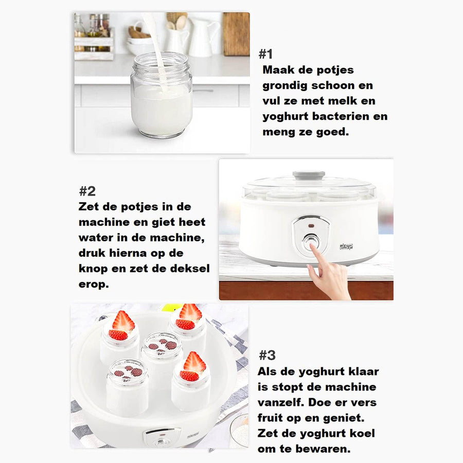 Ariko Elta Yoghurt Maker - inclusief 7 Glazen Bekers ( 180ml ) met Deksels - Temperatuur 42-50 graden - Makkelijk te reinigen