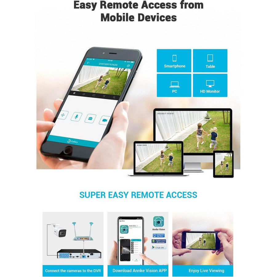 Annke Beveiliging camera set met 8 camera’s ( 4K - 8MP ) en 1tb Harde schijf – plug and play – Nederlandse helpdesk