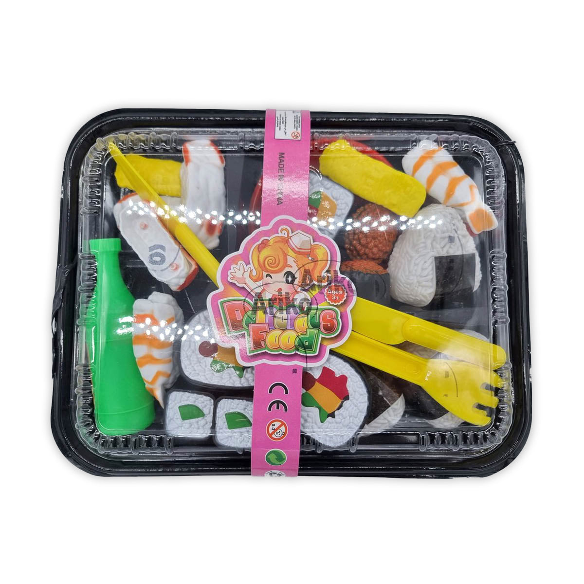Ariko Spielzeug-Sushi-Set – mit Besteck, Tablett und Sojaschale