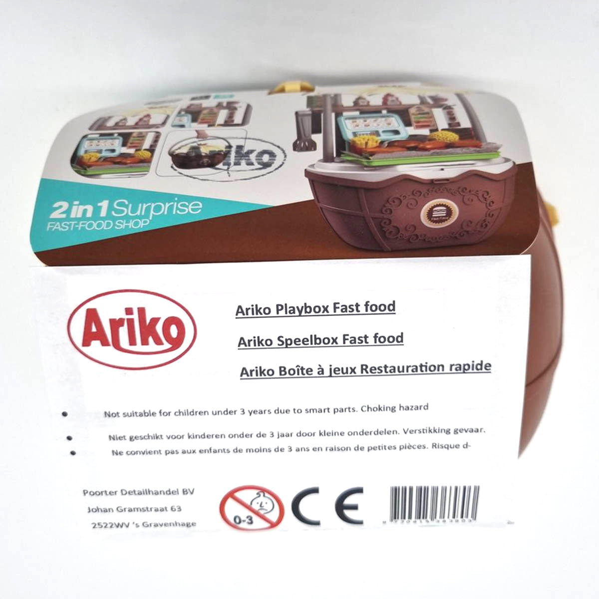<tc>Ariko</tc>  Toy Suitcase Fast-food shop 58 pieces - hamburgers, popcorn, sauces, tongs and much more - handy take-along suitcase
