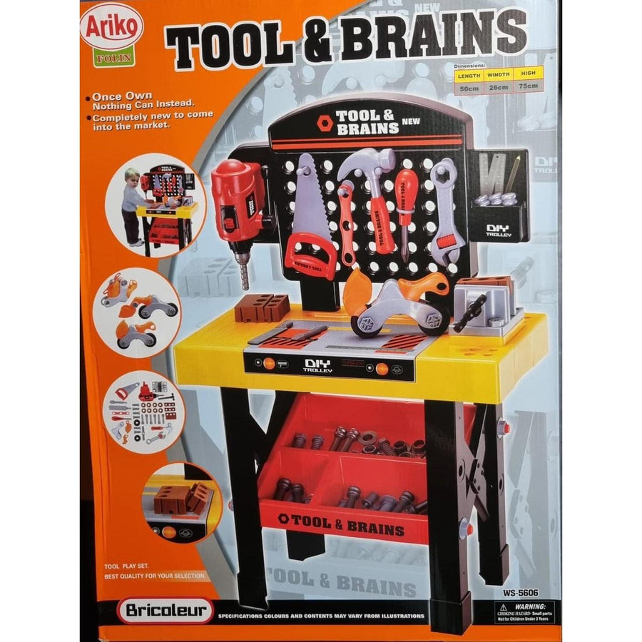 Ariko Uitgebreide speelgoed werkbank inclusief gereedschap | 65 delig | Werkende boormachine en bankschroef | Schaaf | Schroevendraaier