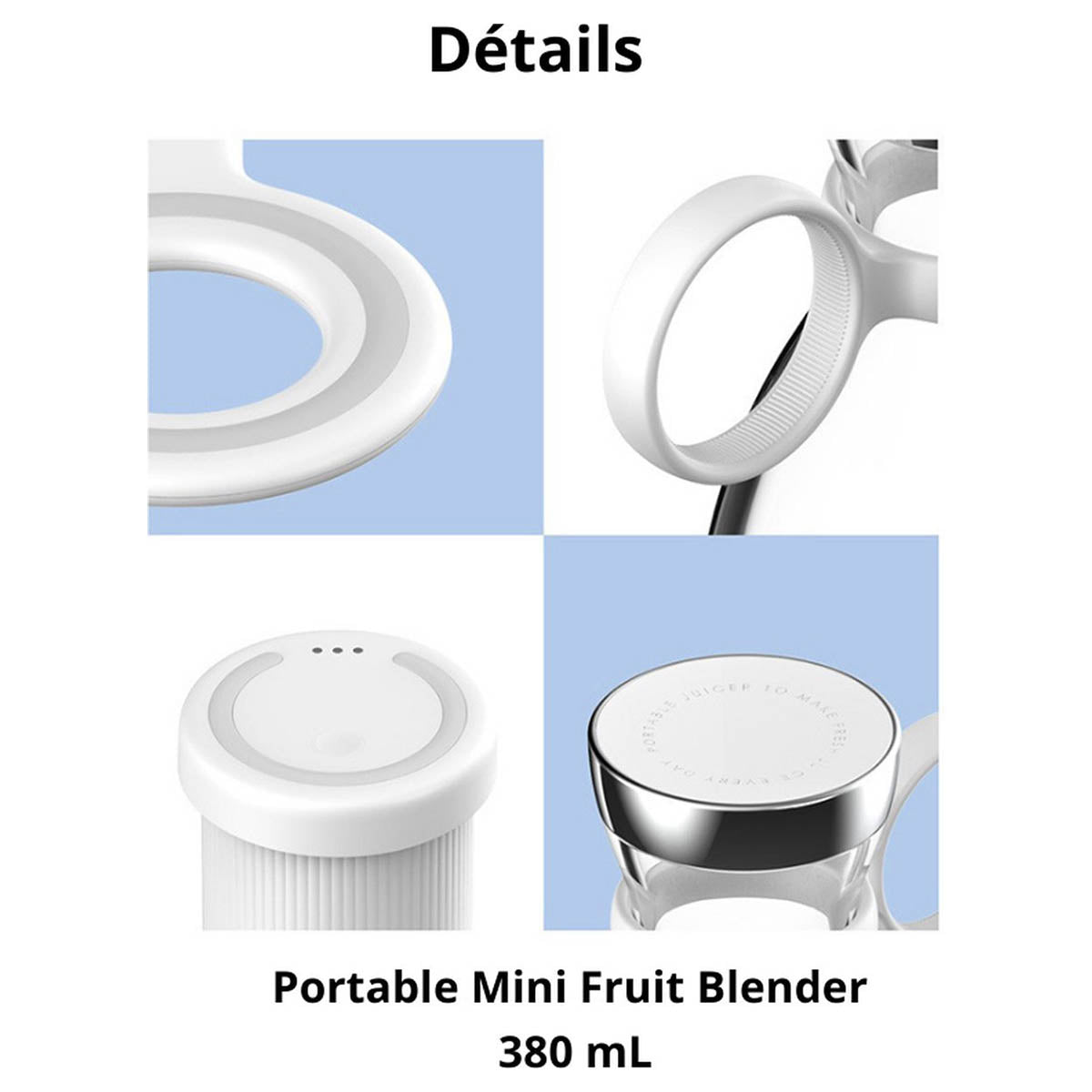 Ariko Tragbarer Mixer – Mini-Mixer für unterwegs – Smoothie-Mixer – Babynahrung – Frische Säfte – 350 ml – Magnetisches USB-Ladegerät – Weiß