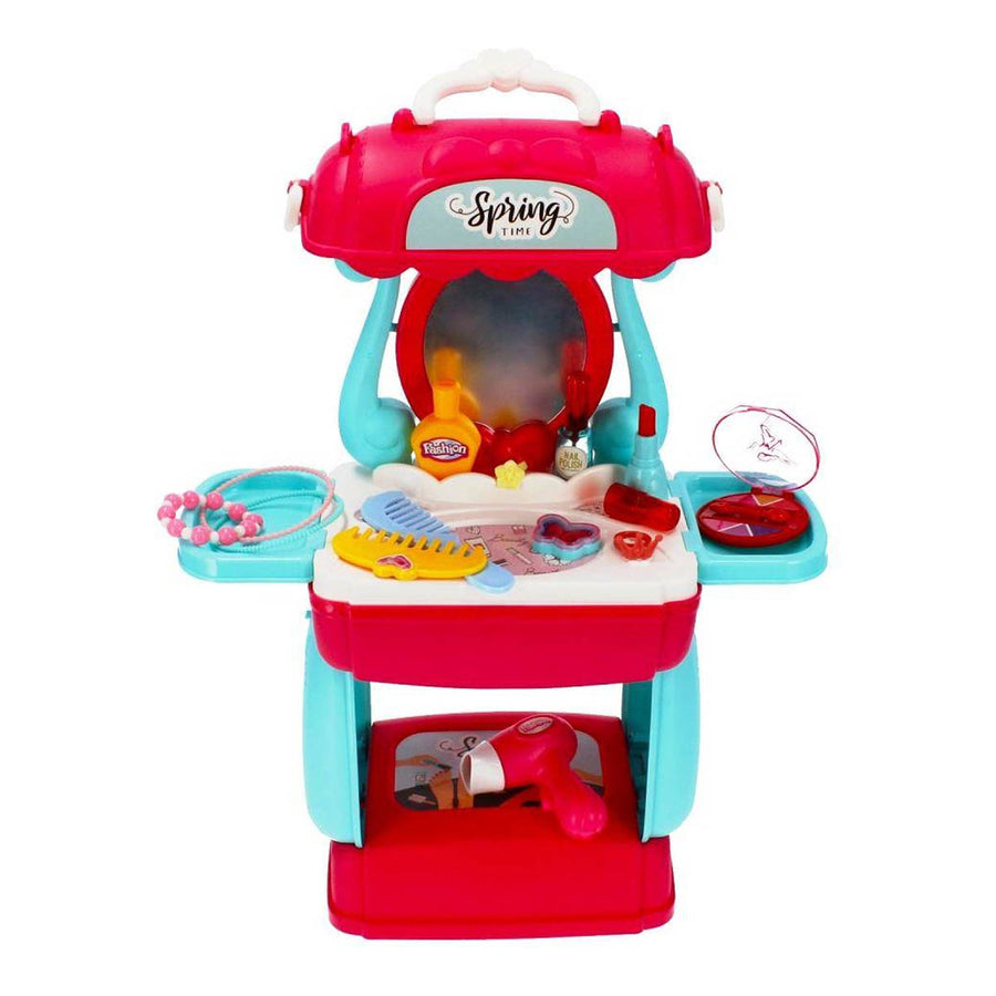 Ariko Speelgoed Koffer Schoonheid salon 31 delig - Fohn, spiegel, make-up, parfum en nog veel meer - handige meeneem koffer