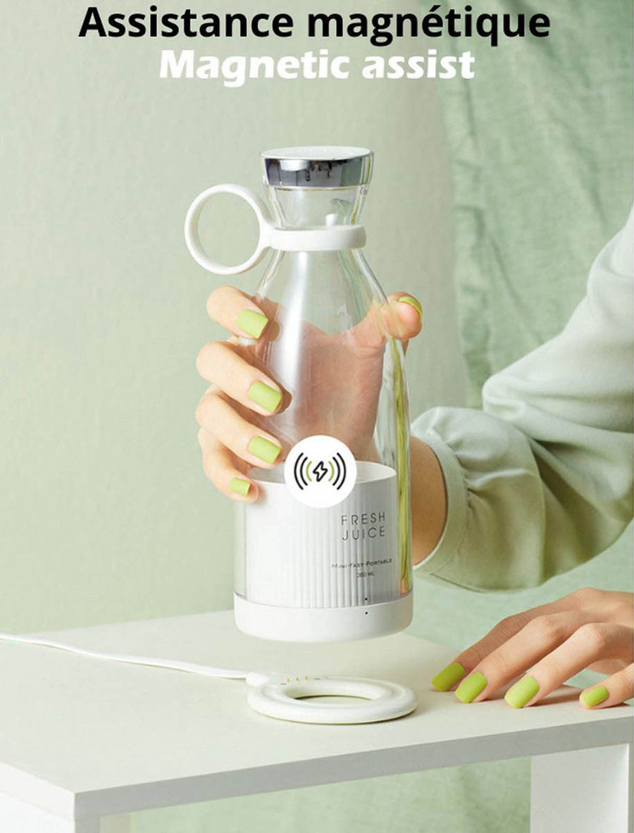 Ariko Tragbarer Mixer – Mini-Mixer für unterwegs – Smoothie-Mixer – Babynahrung – Frische Säfte – 350 ml – Magnetisches USB-Ladegerät – Weiß