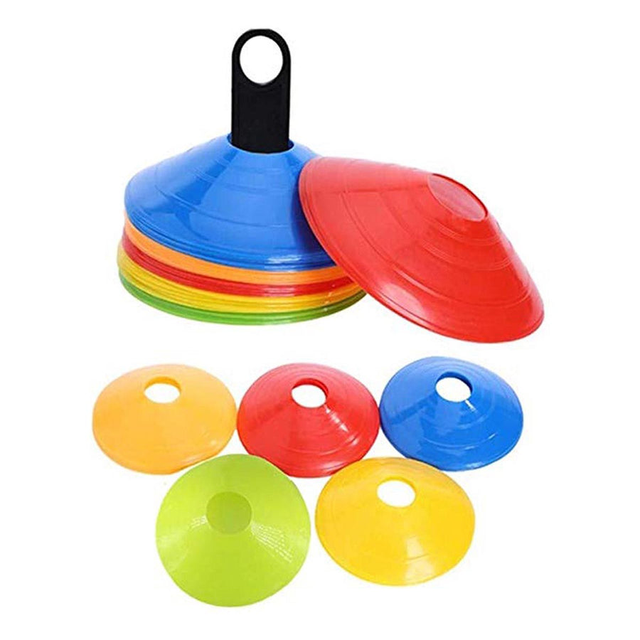 Ariko Professionele Pionnenset met houder 20/24cm / 50 stuks - Trainingset - Voetbal hoedjes - Markeerschijven - Diverse Kleuren - Agility discs