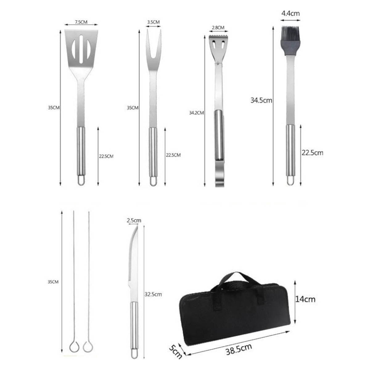 Ariko Ensemble d'ustensiles et de pinces pour barbecue - 9 pièces - BBQ - Ensemble de pinces et de brochettes - avec sac de rangement