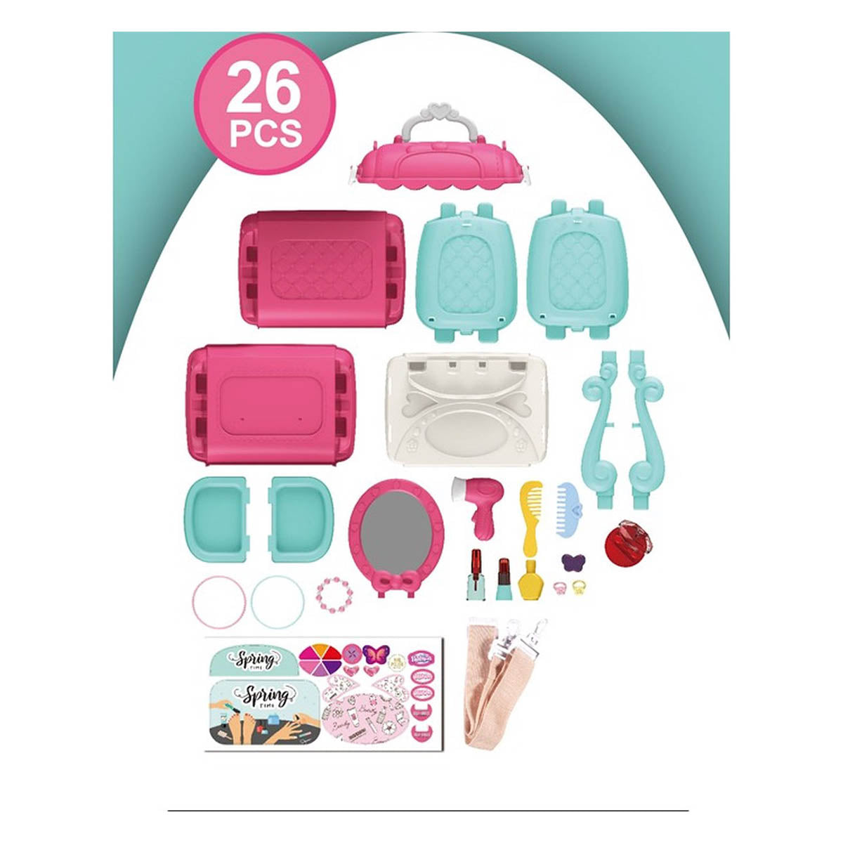 <tc>Ariko</tc> Toy suitcase Beauty salon 31 pieces - Hair dryer, mirror, make-up, perfume and much more - handy take-along suitcase