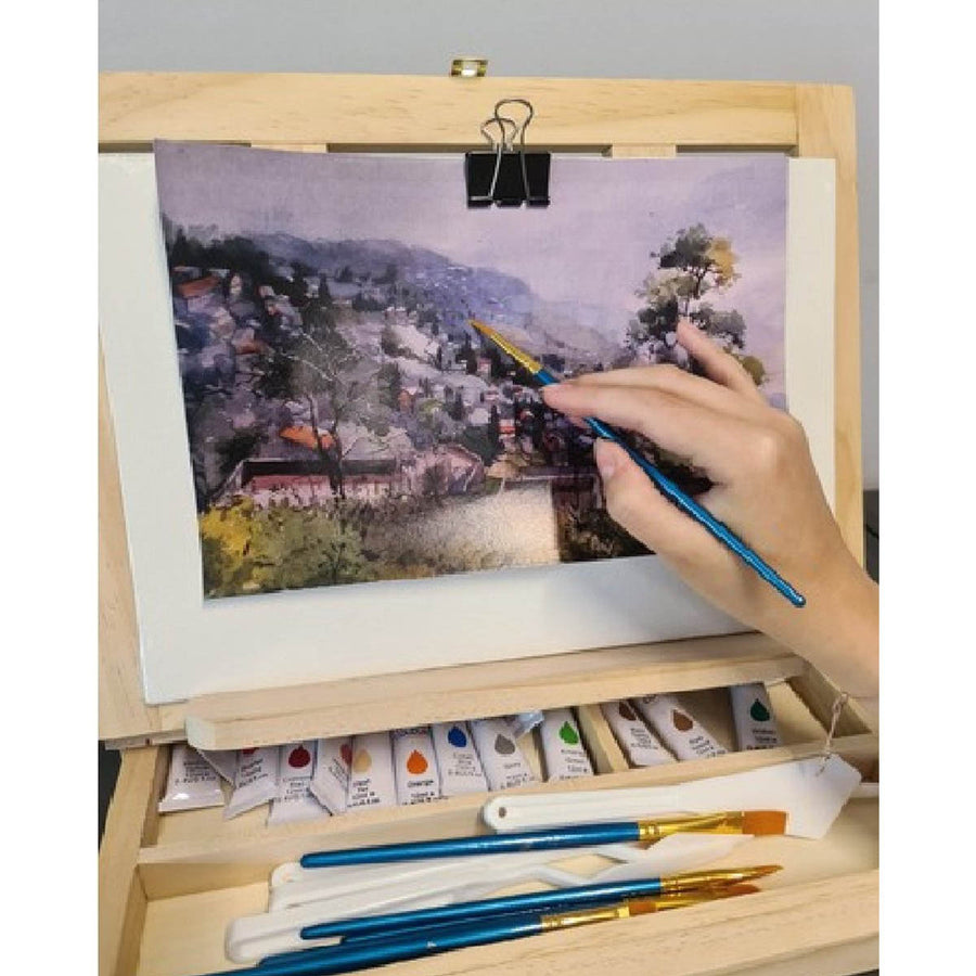 Ariko Portable Houten Schildersezel - Tekenkoffer - Tafelezel - Tekenset - Draagbare Ezel - 46 Delig