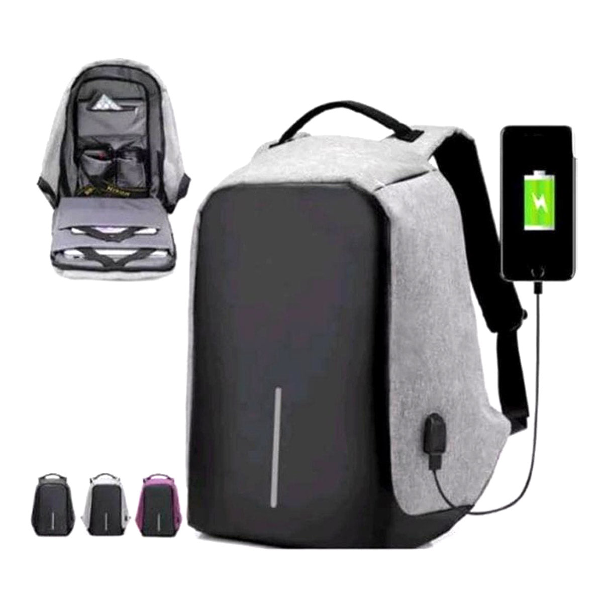 <tc>Ariko</tc> Sac à dos antivol - Sac à dos de voyage - Gris - Sac pour ordinateur portable - Cartable - Incl. cable USB
