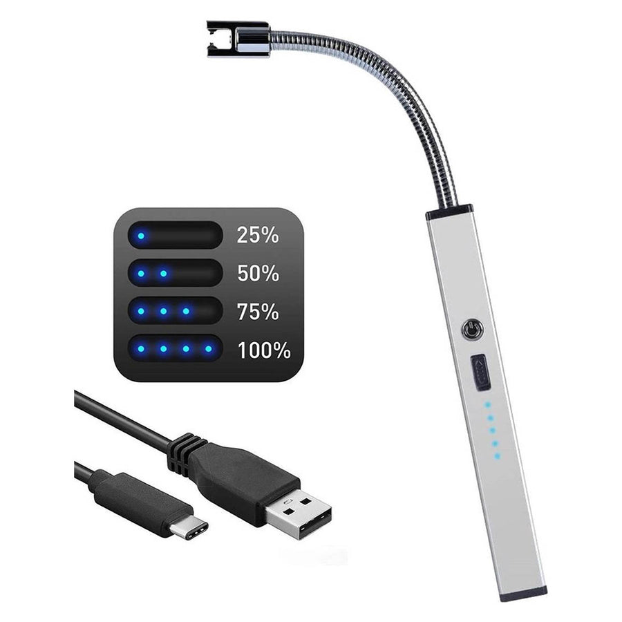 Flexibele elektronische Keuken BBQ Aansteker - Extra lang - Extra heet 900 graden - Elektonische USB oplaad aansteker zilver - Ariko